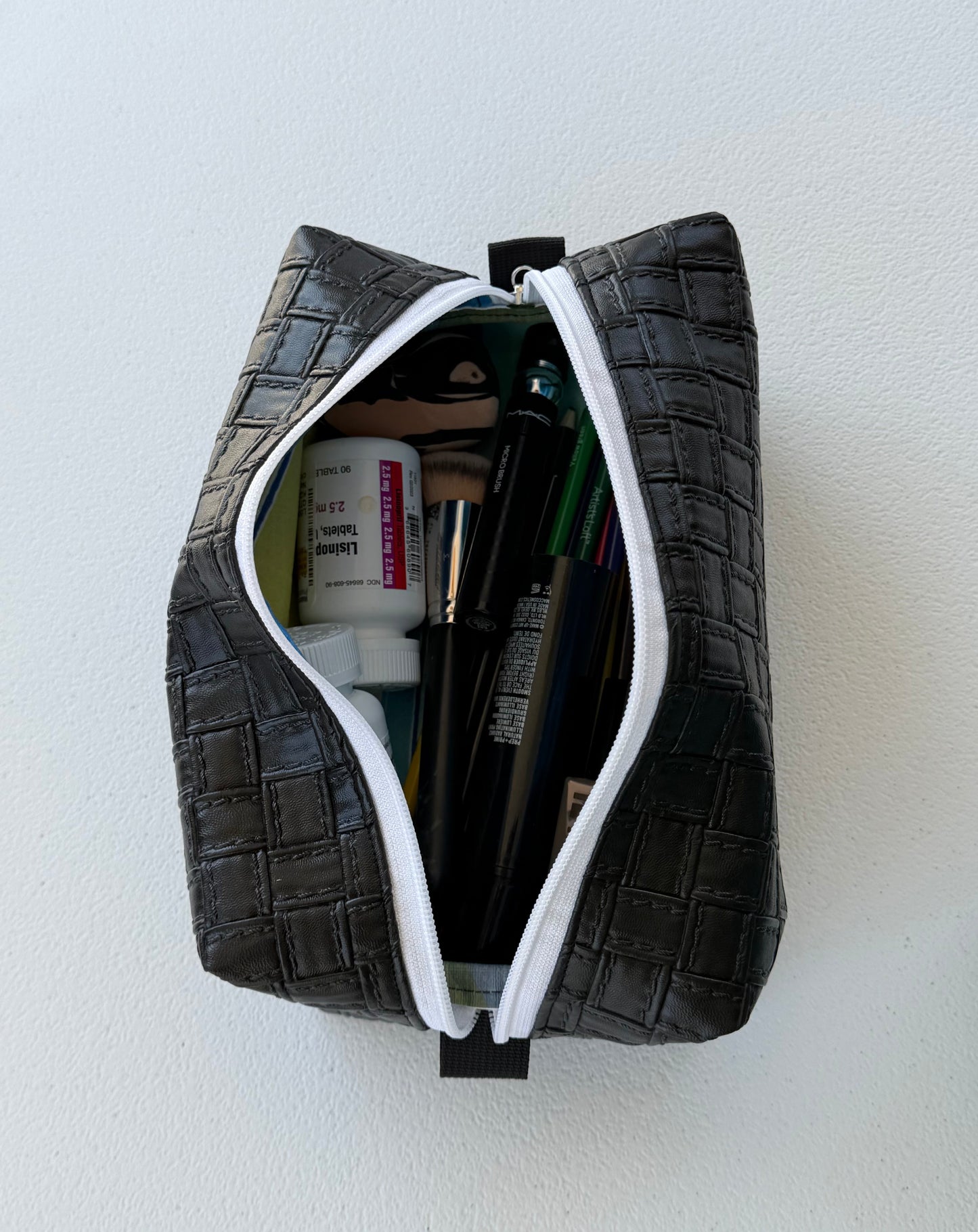 Handmade textured vinyl makeup bag with zipper