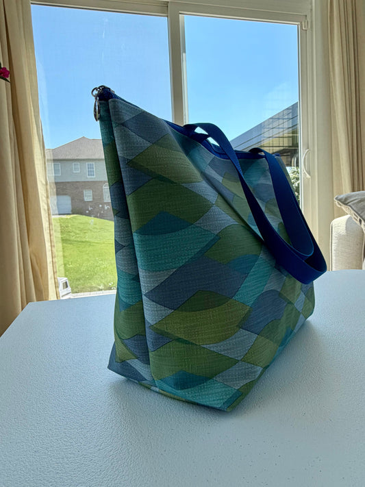 Geometric vinyl tote bag, handmade and water-resistant