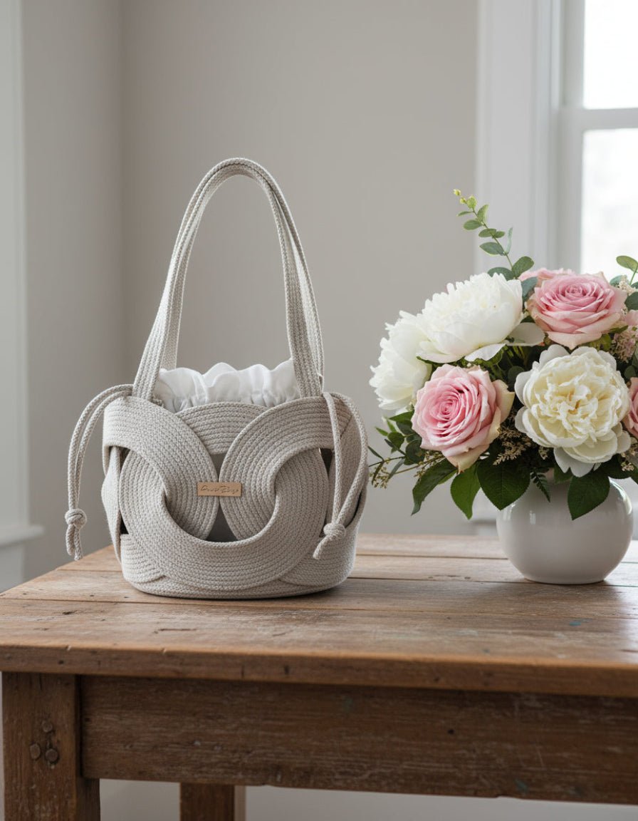 Luna Knot cream handmade rope tote bag
