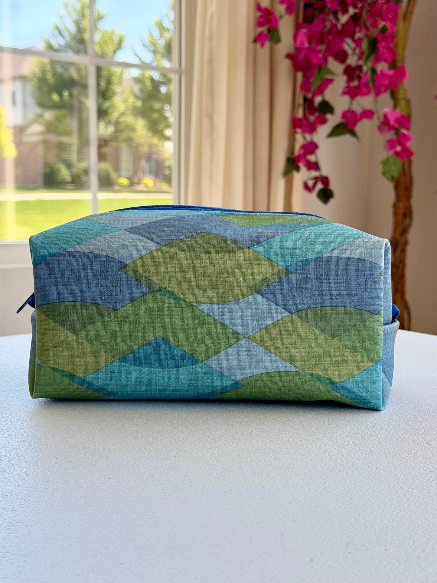 Handmade textured vinyl makeup bag with zipper