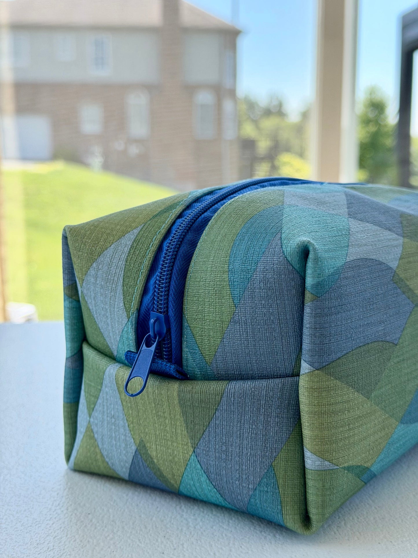 Handmade textured vinyl makeup bag with zipper