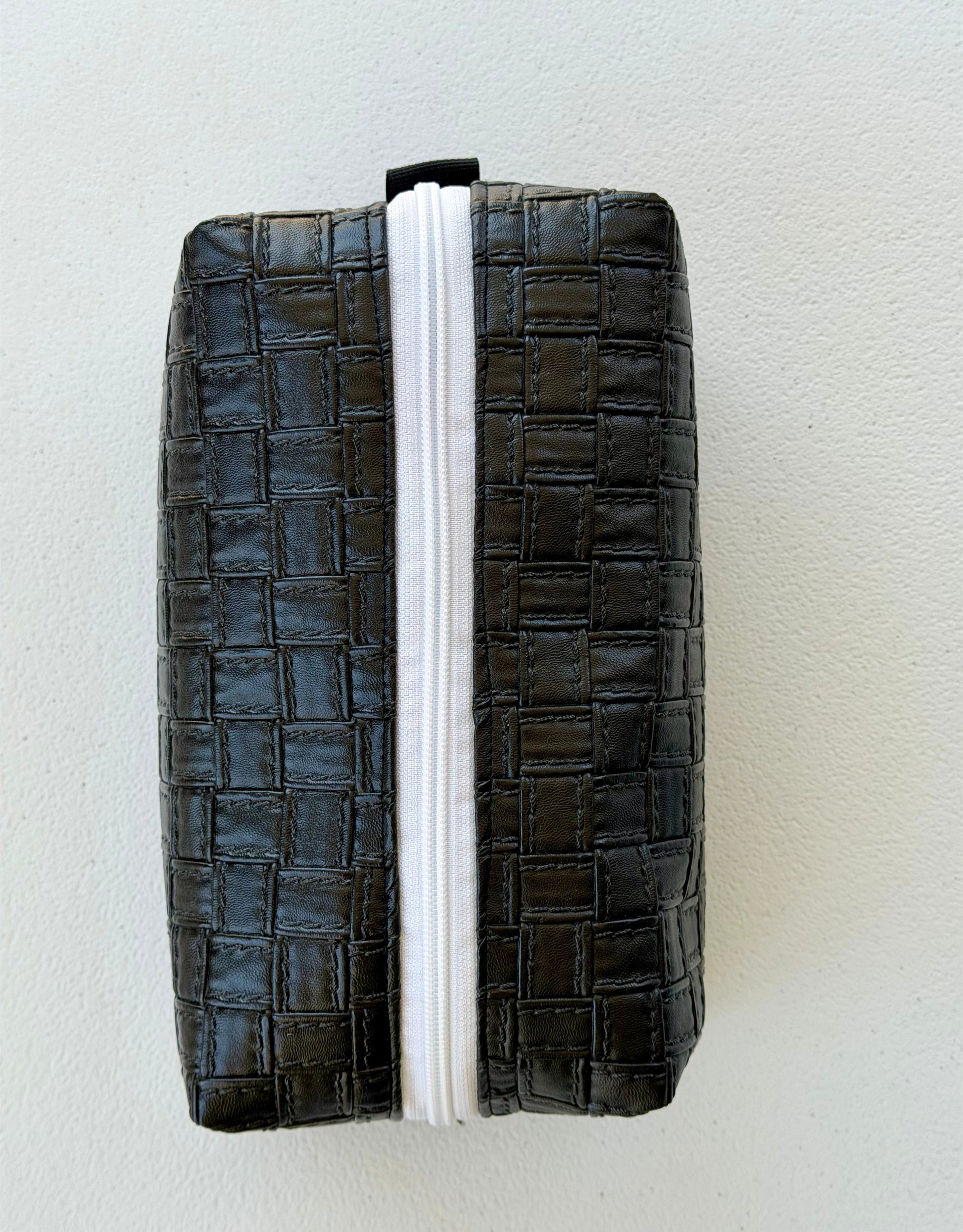 Handmade textured vinyl makeup bag with zipper