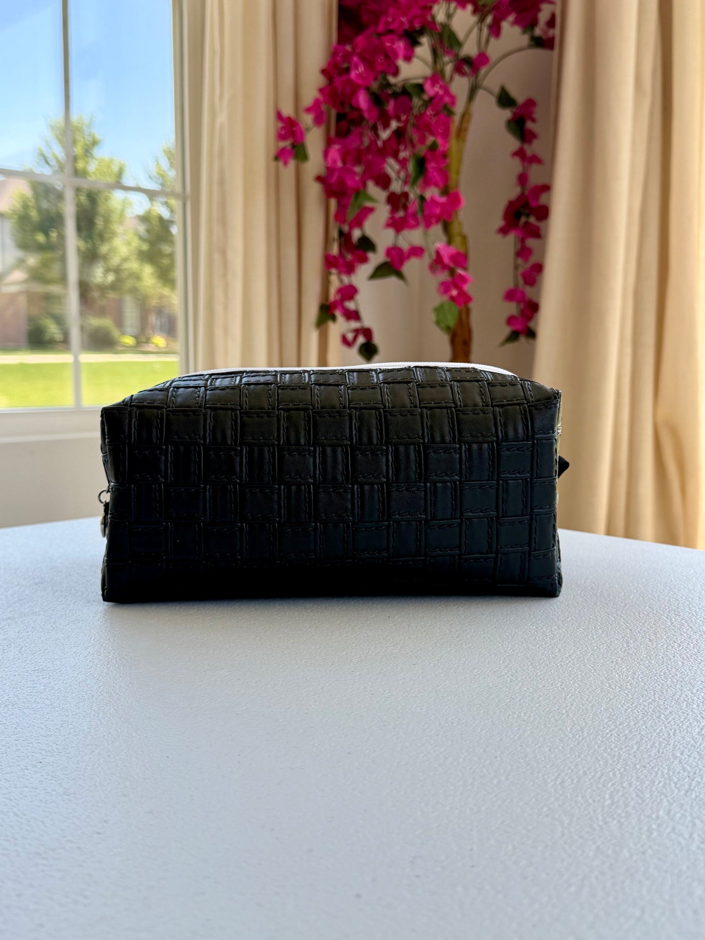 Handmade textured vinyl makeup bag with zipper