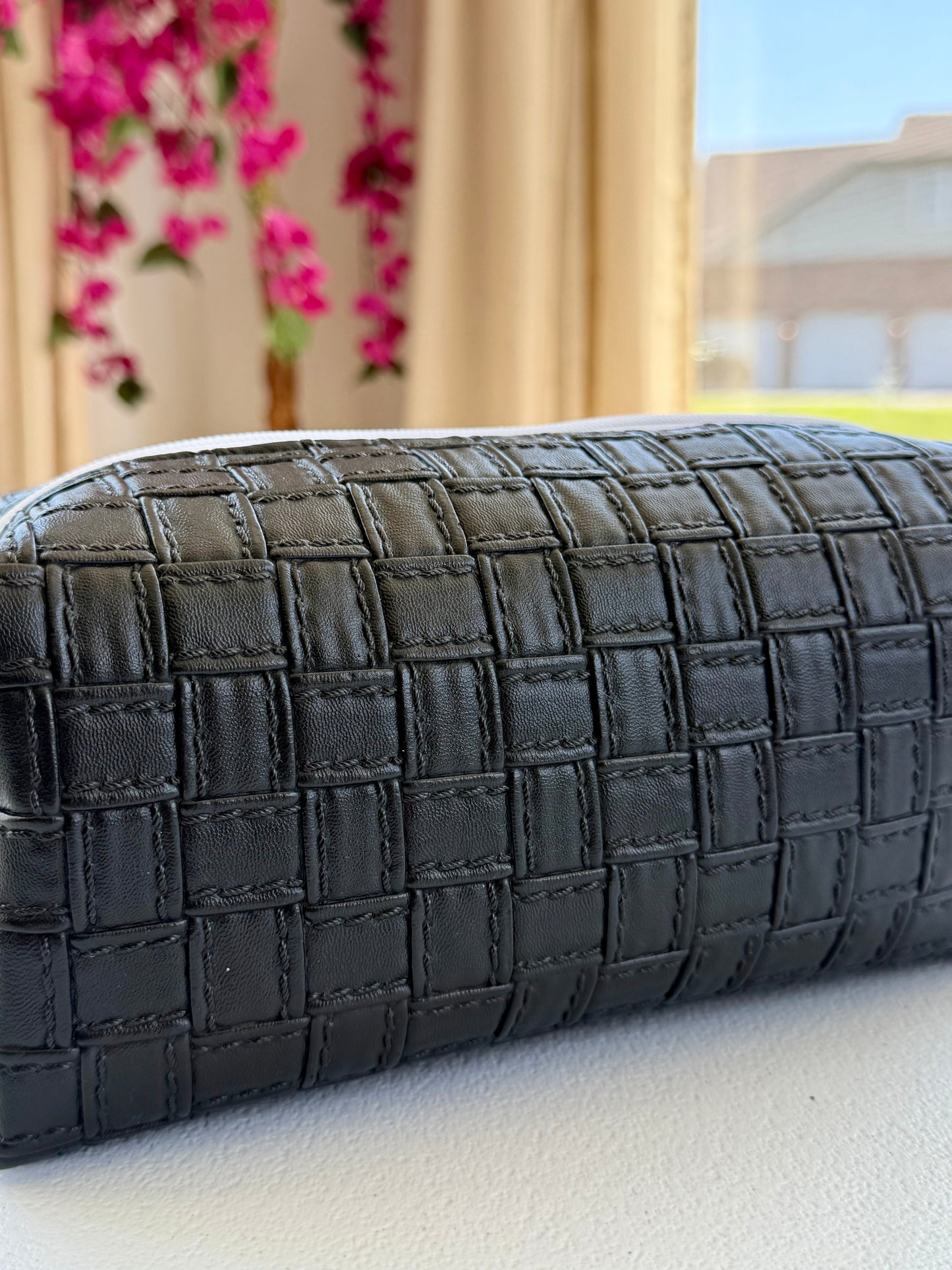 Handmade textured vinyl makeup bag with zipper